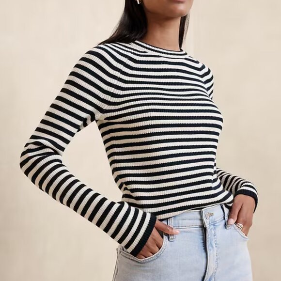 Banana Republic Navy Stripe Ribbed Crew-Neck Pullover Sweater/NWT/M - Picture 2 of 11